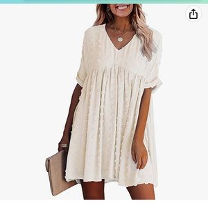 NWT - Kirundo - Short Sleeve Vneck Swiss Dot Dress - Cream - Size S